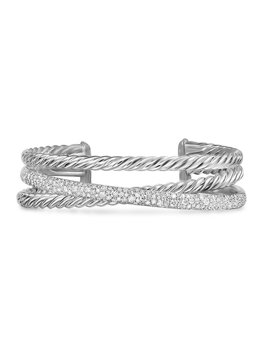 Womens Pav Crossover Three Row Cuff Bracelet in Sterling Silver Product Image