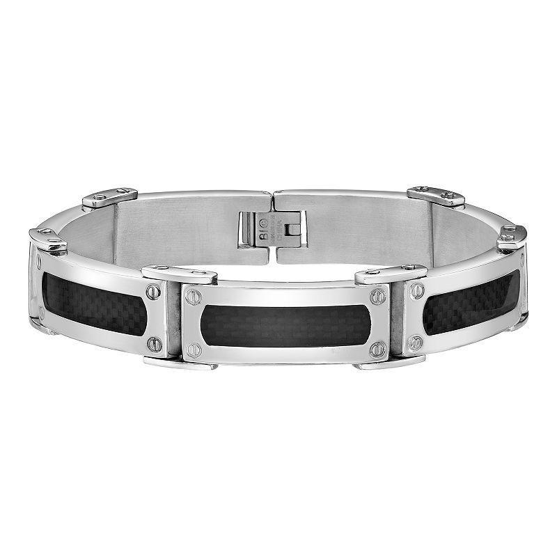 Mens LYNX Stainless Steel Black Carbon Fiber Link Bracelet Product Image