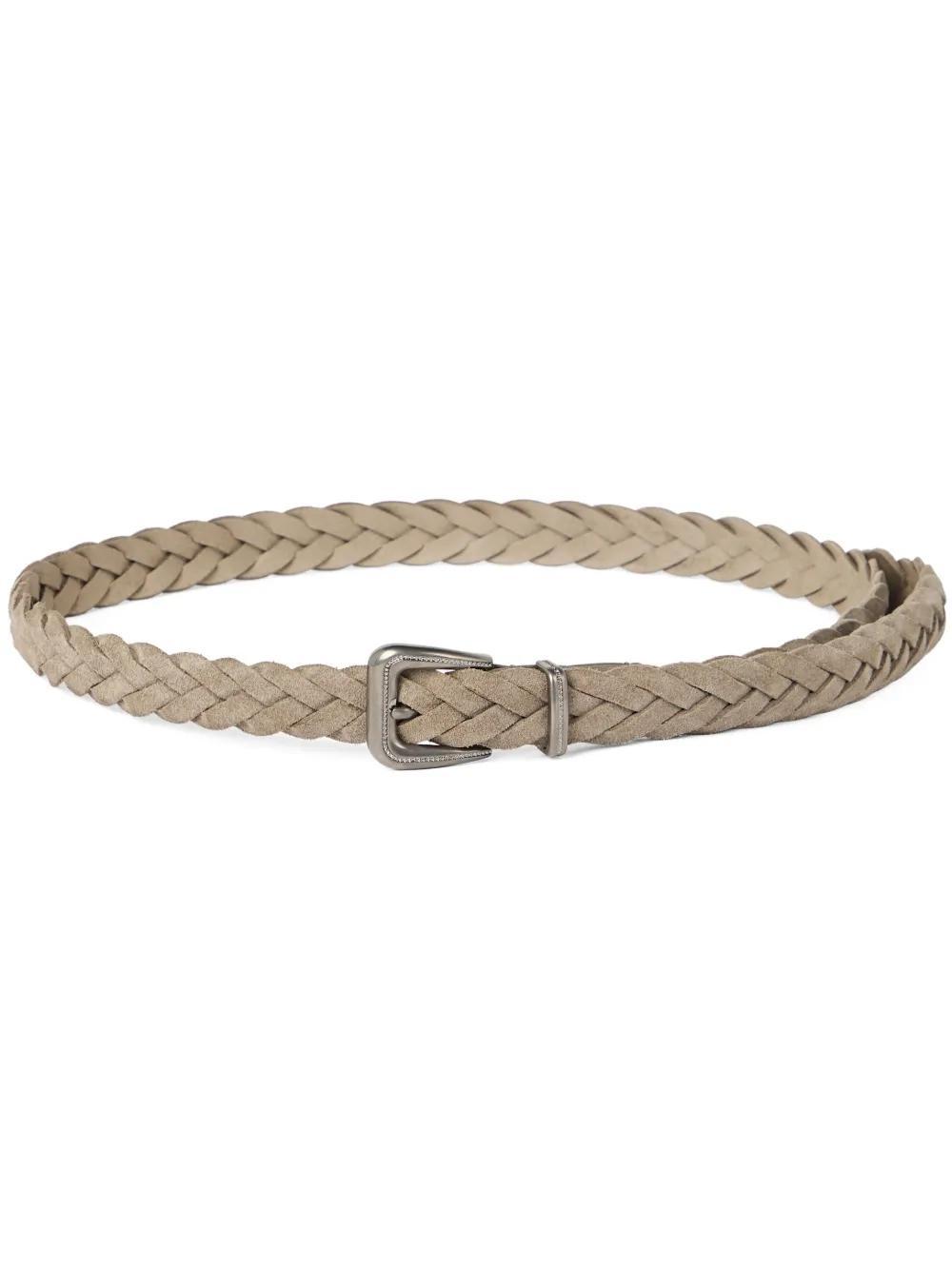 BRUNELLO CUCINELLI Braided Leather Belt In Light Grey Product Image