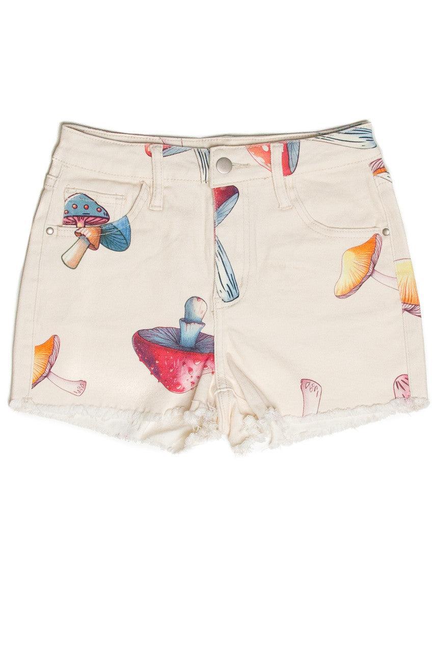 Large Mushroom Print Cut Off Shorts Product Image