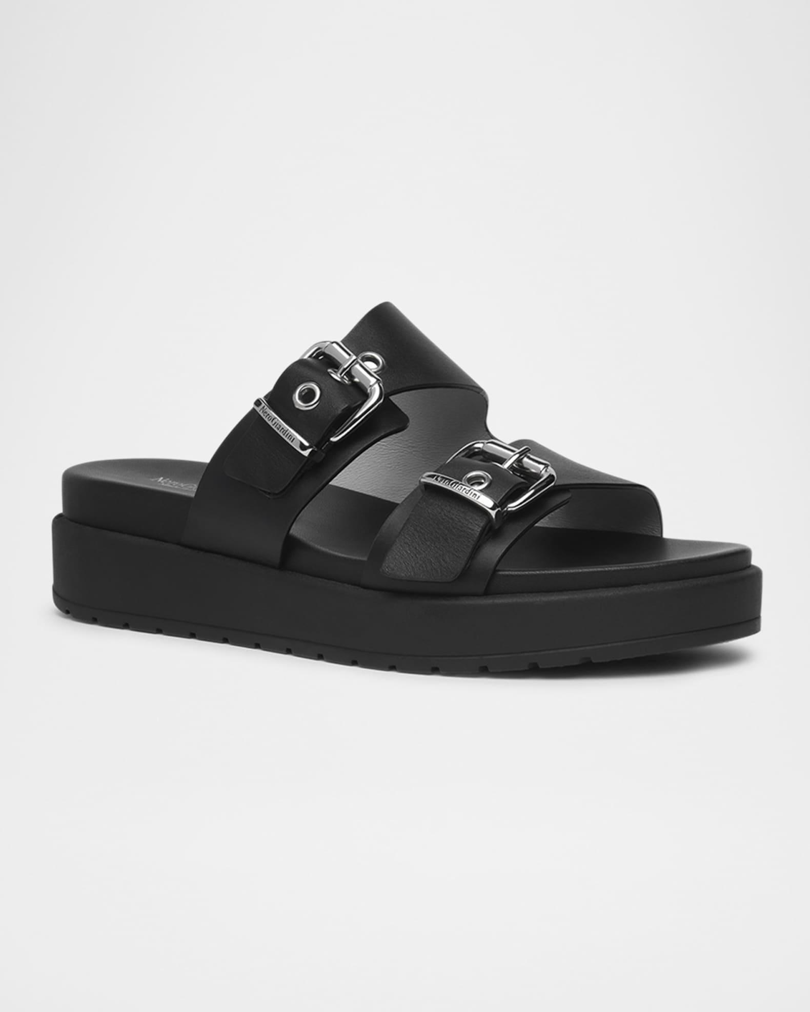 Leather Double-Buckle Flatform Sandals Product Image