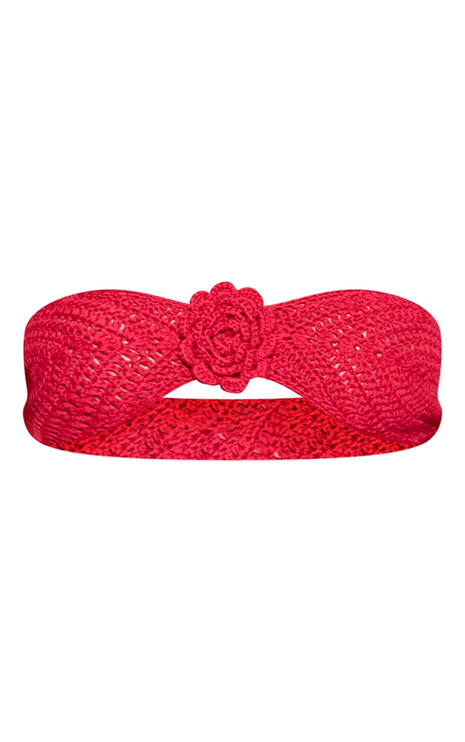 Red Crochet Flower Applique Bandeau Bikini Top Product Image
