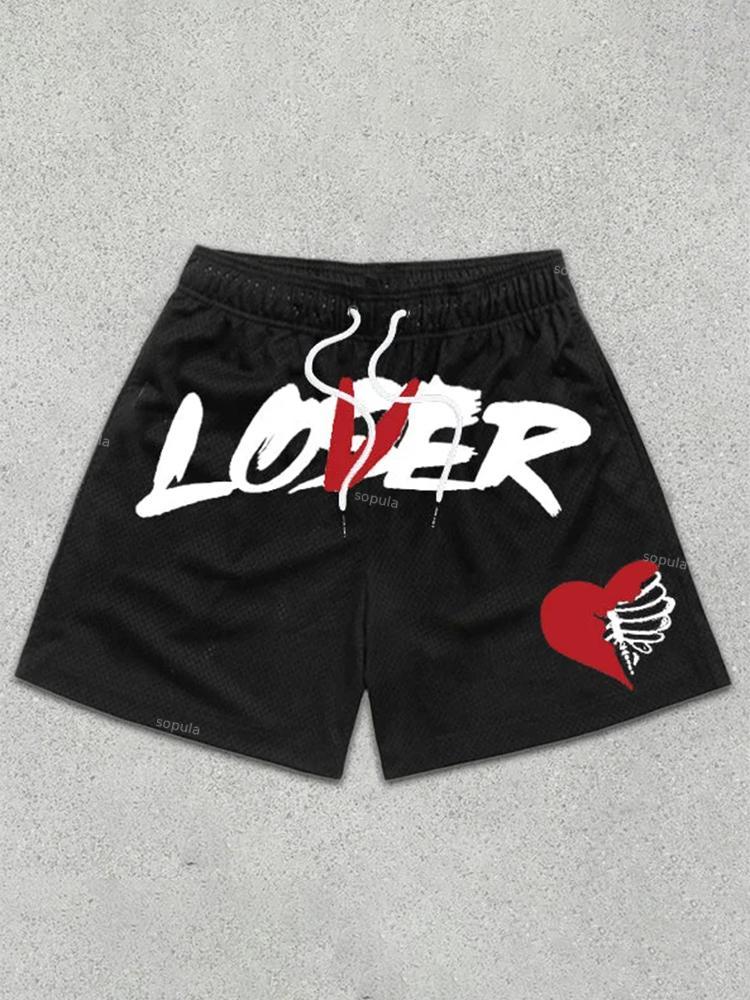 Loser Lover Print Drawstring Men's Mesh Shorts Product Image