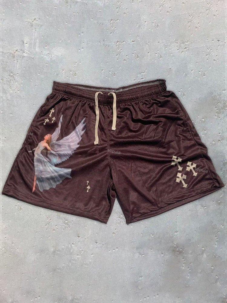 Sopula Casual Angel Faith Print Mesh Shorts Product Image