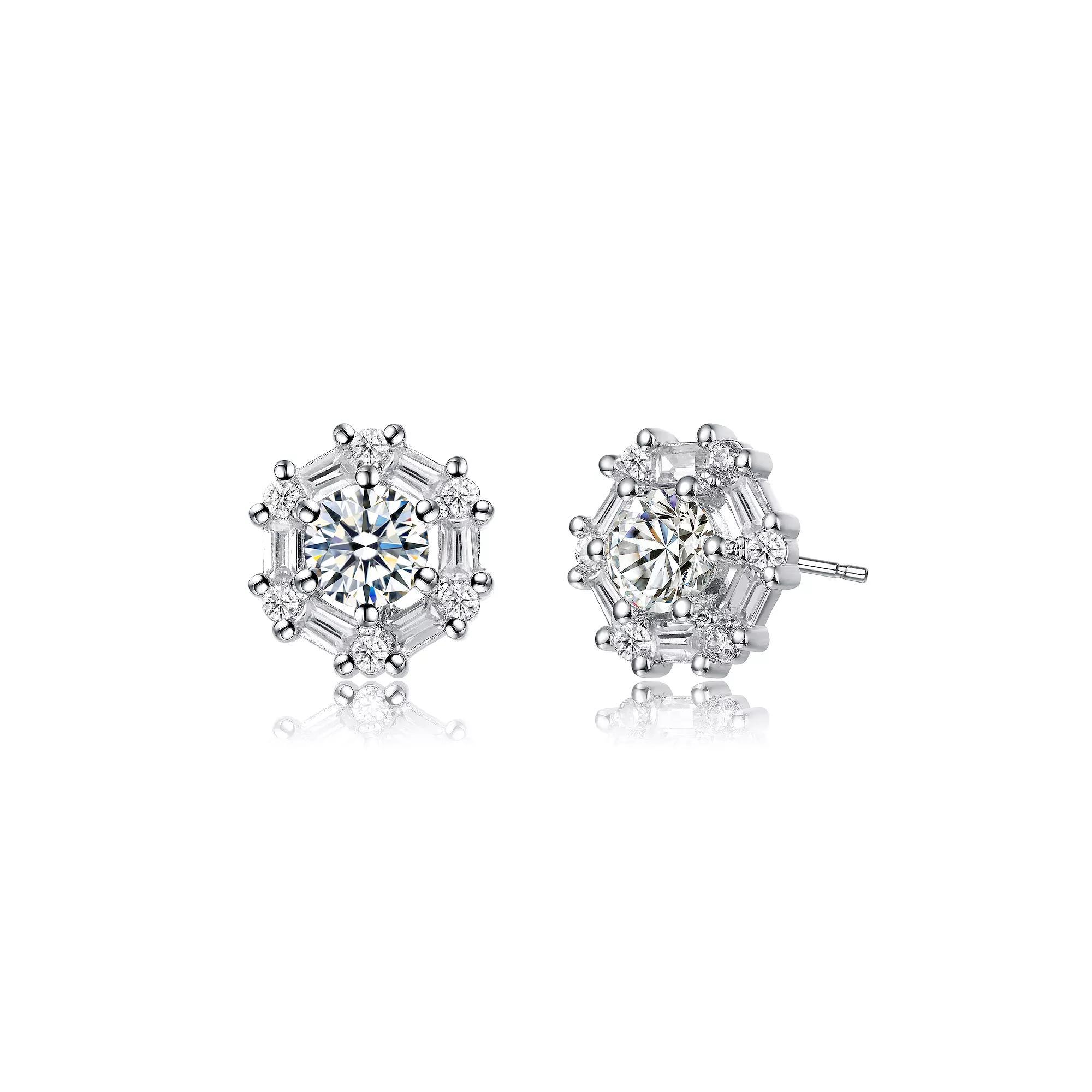 Stylish Halo Cubic Zirconia Stud Earrings, Womens, Silver Tone White Product Image