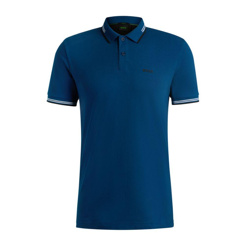 HUGO BOSS Stretch-cotton Slim-fit Polo Shirt With Branding In Light Blue Product Image