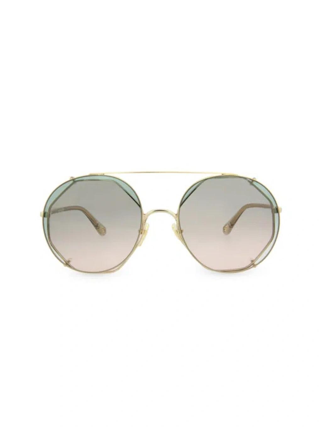 CHLOÉ Women's Clip-on Sunglasses Ch0041s 001 Gold/clear 57mm Product Image