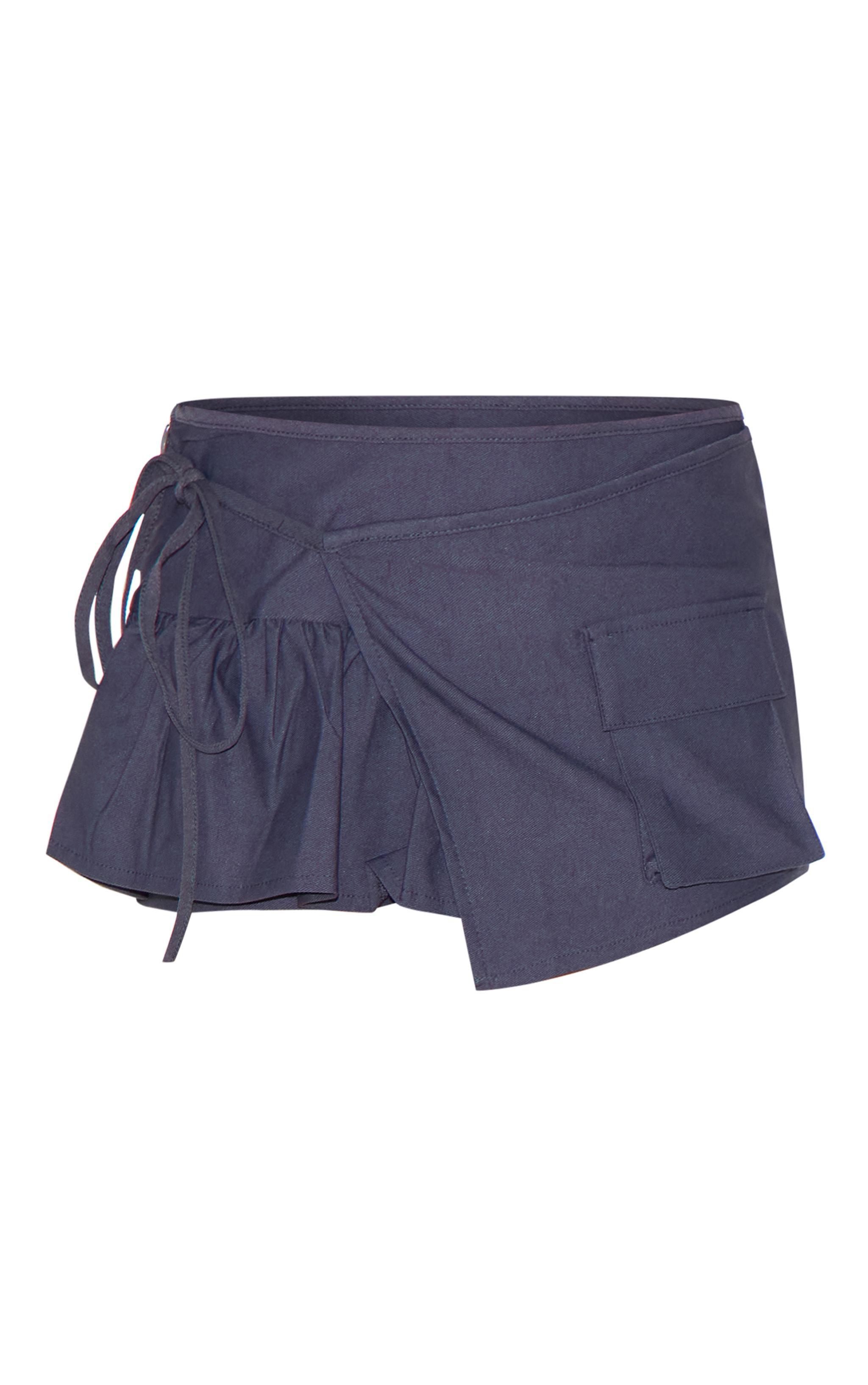 Dark Grey Woven Frill Detail Cargo Skort Product Image