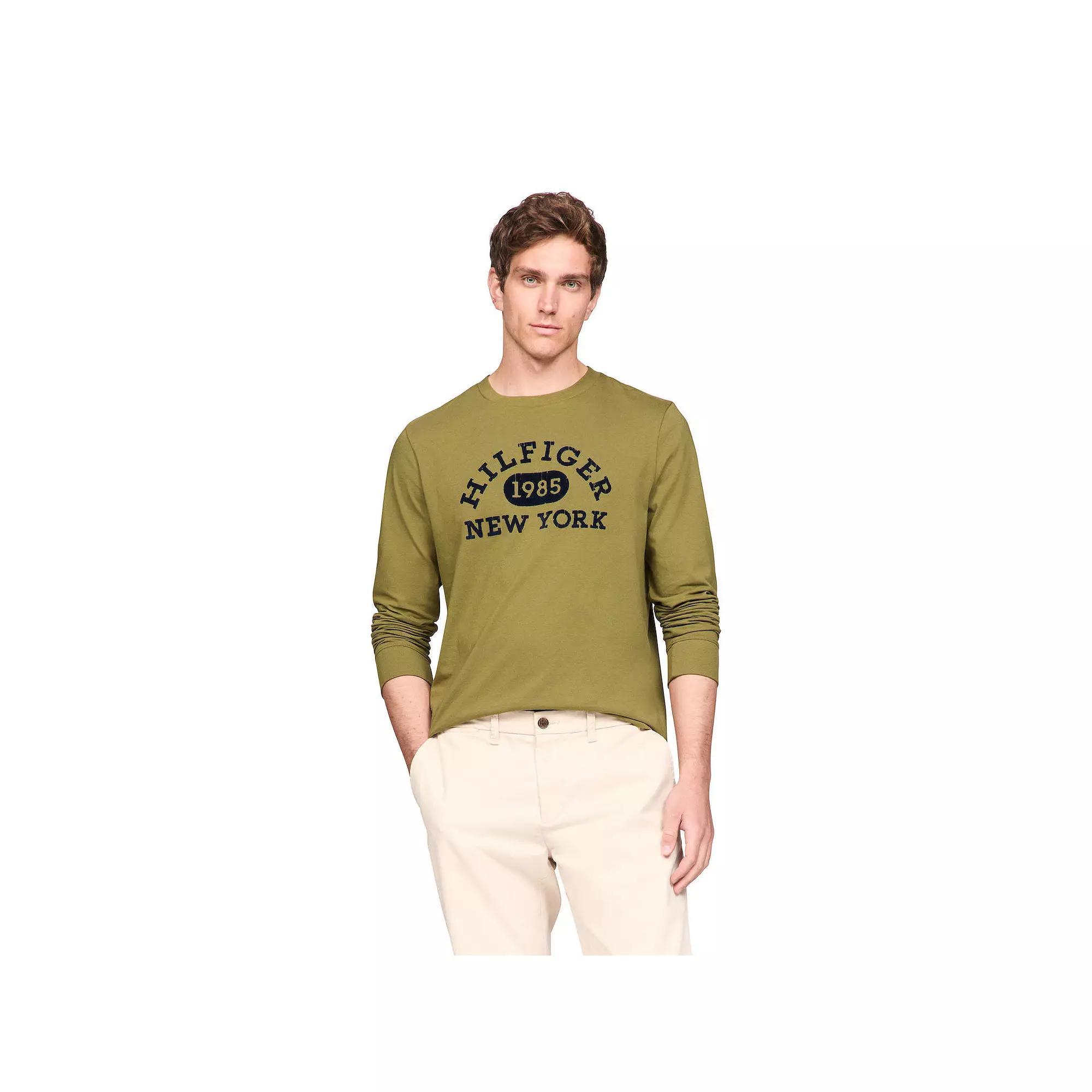 Men's Tommy Hilfiger Monotype Collegiate Long Sleeve Tee, Size: Large, Milky Way Product Image