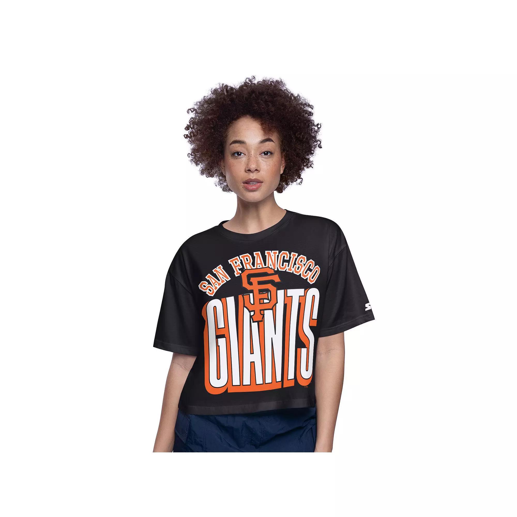 Women's Starter Black San Francisco Giants Play the Ball Boxy Cropped T-Shirt, Size: XL Product Image