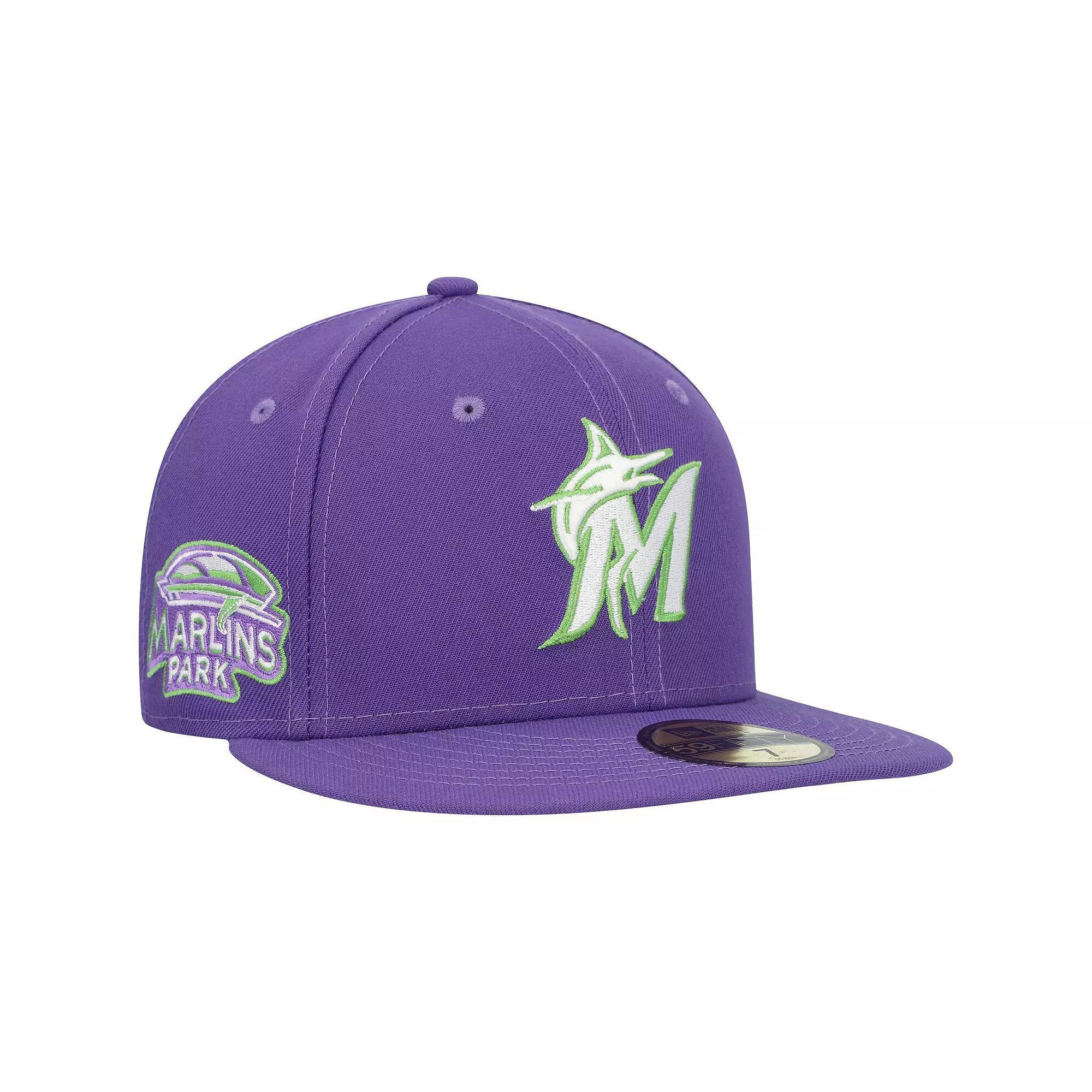 Men's New Era Purple Miami Marlins Lime Side Patch 59FIFTY Fitted Hat, Size: 8 Product Image