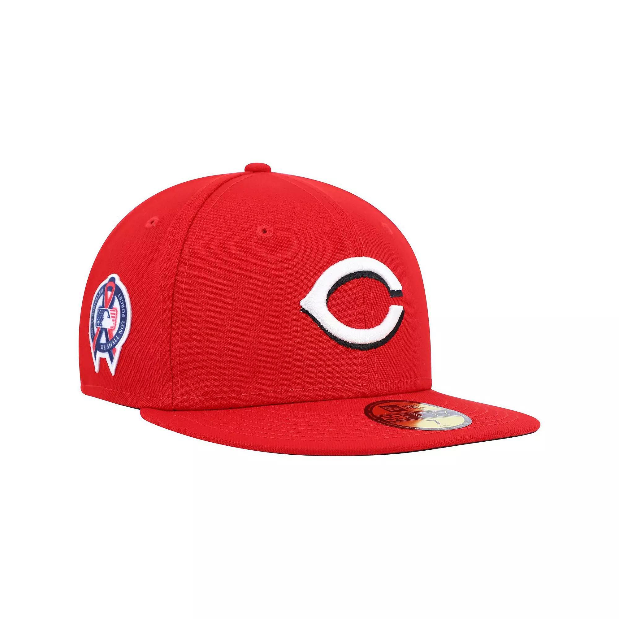 Men's New Era Red Cincinnati Reds 9/11 Memorial Side Patch 59FIFTY Fitted Hat,  Product Image