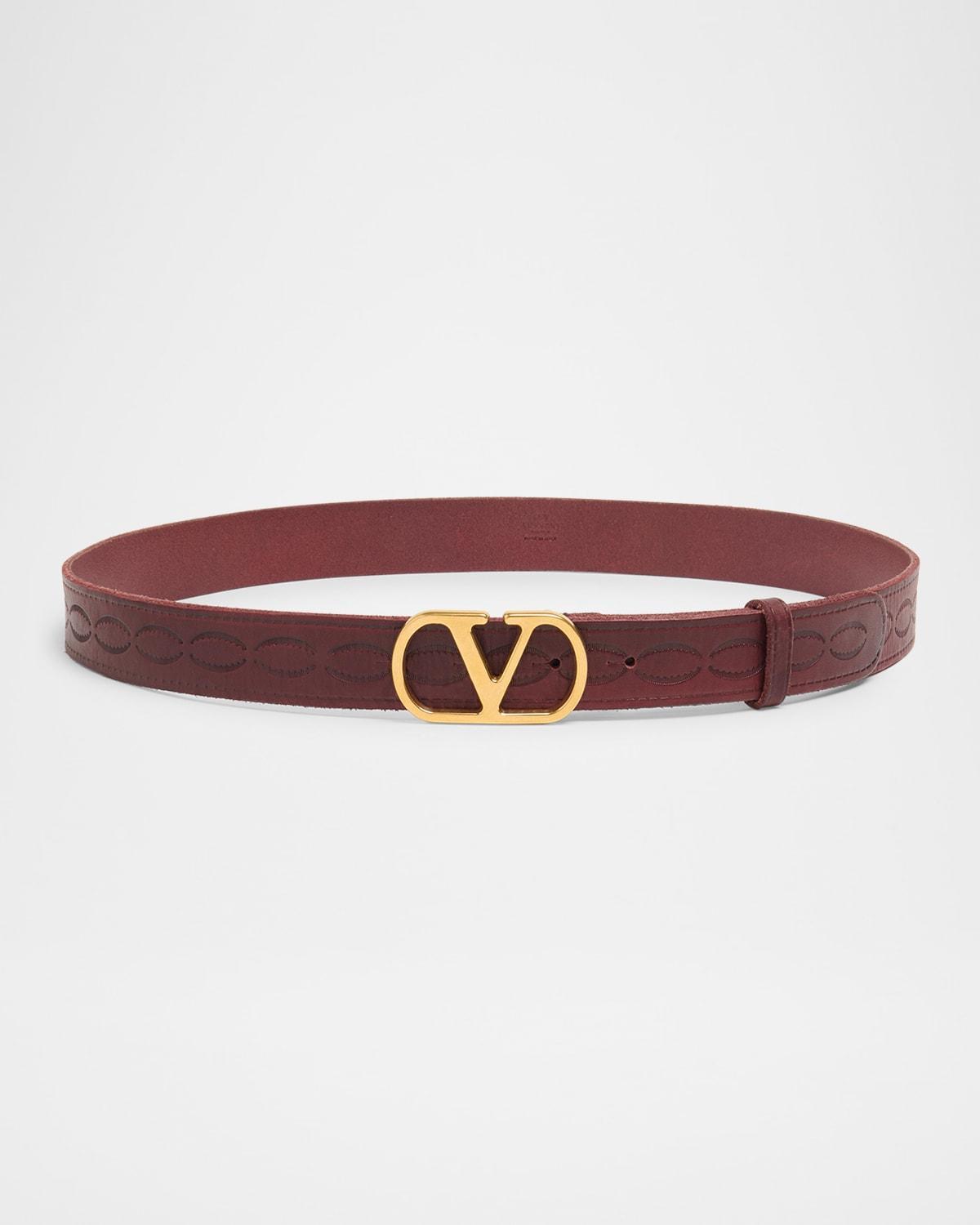 Men's Leather V Logo Buckle Belt Product Image