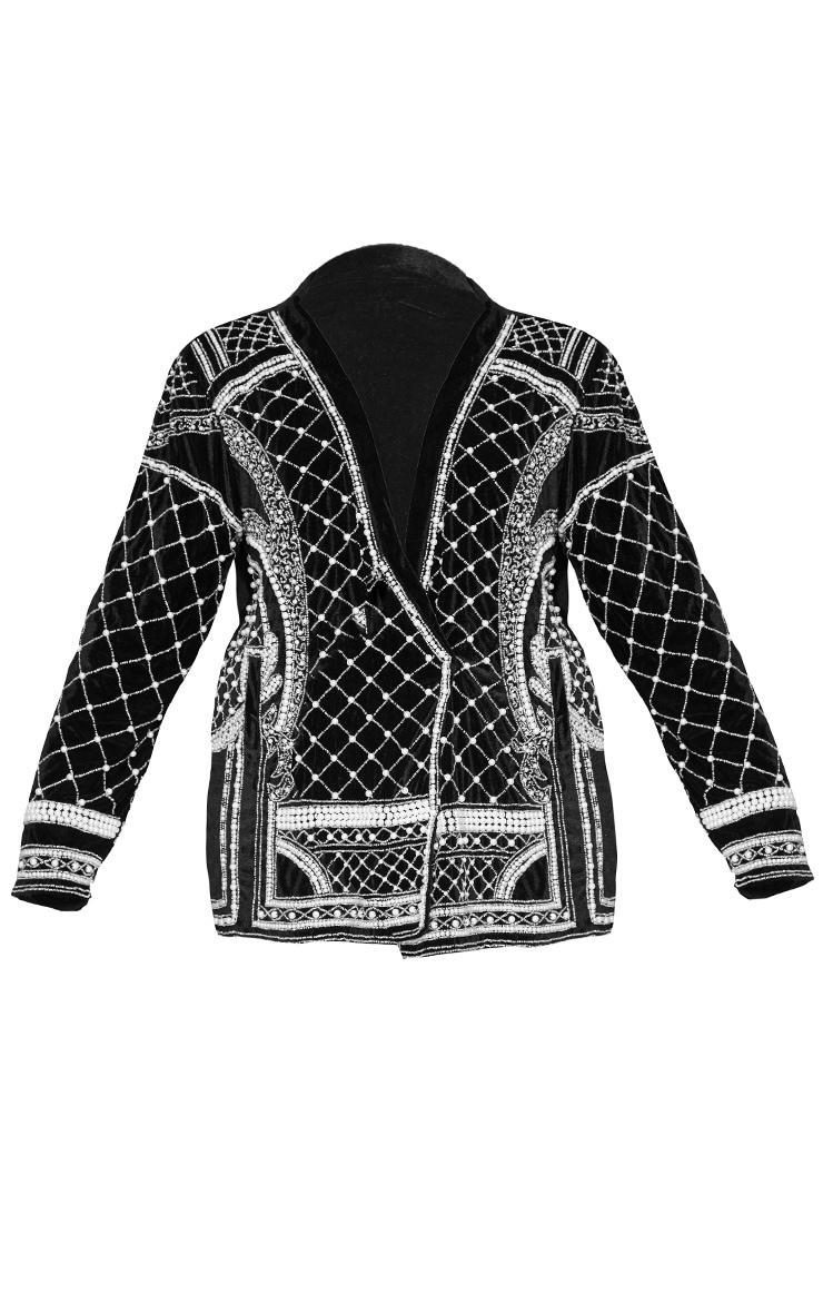 Plus Black Woven Embellished Beaded Oversized Blazer Product Image