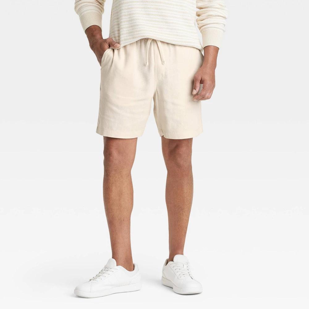 Mens 7 Elevated Linen Blend Pull-On Shorts - Goodfellow & Co Best Beige XL Product Image