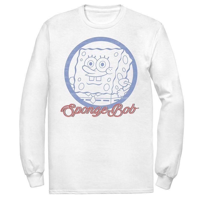 Men's Nickelodeon SpongeBob SquarePants Line Art Cursive Logo Portrait Long Sleeve Graphic Tee, Size: Small, Athletic Grey Product Image