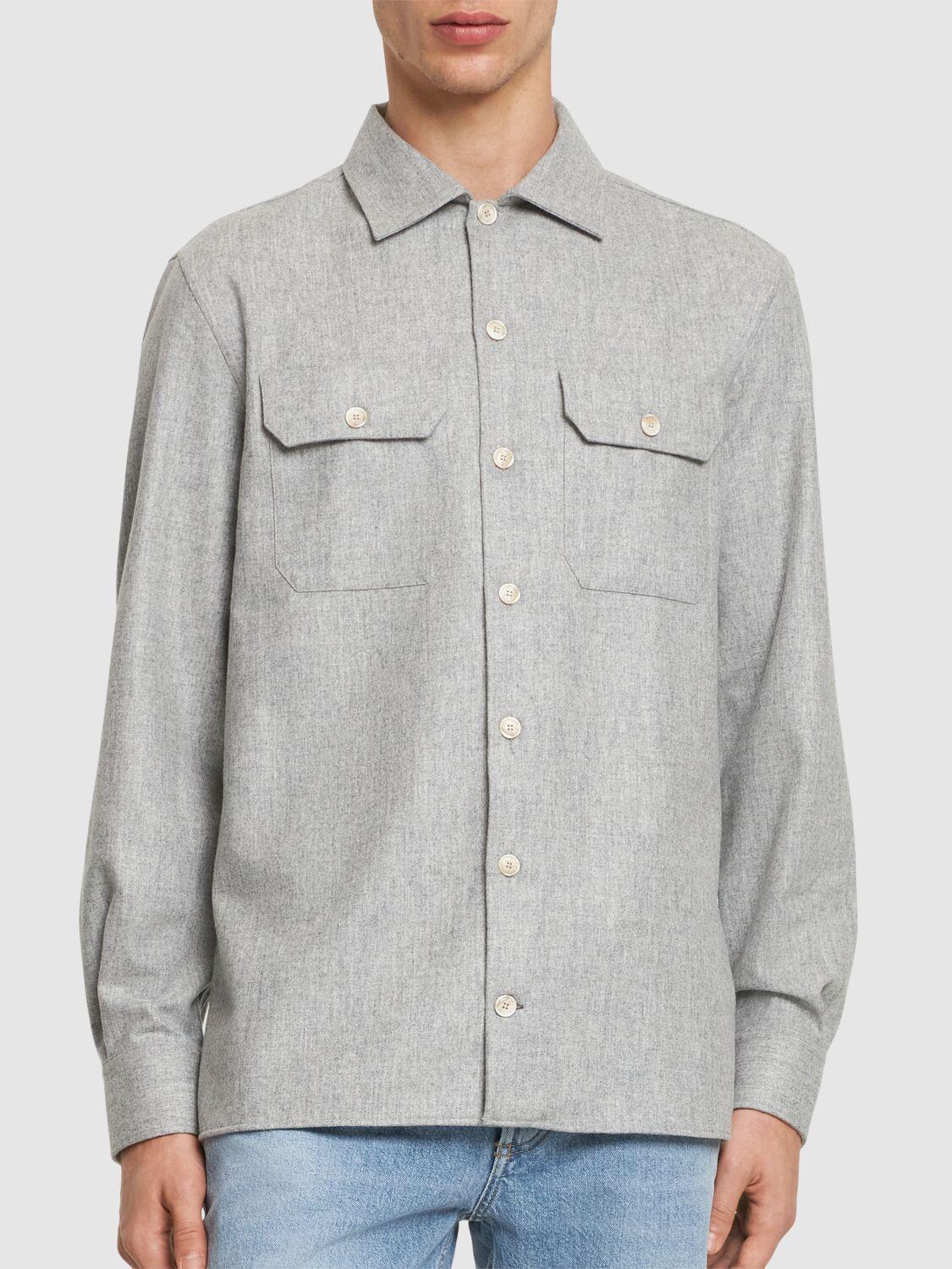 BRUNELLO CUCINELLI Wool Flannel Overshirt In Gris Claro Product Image