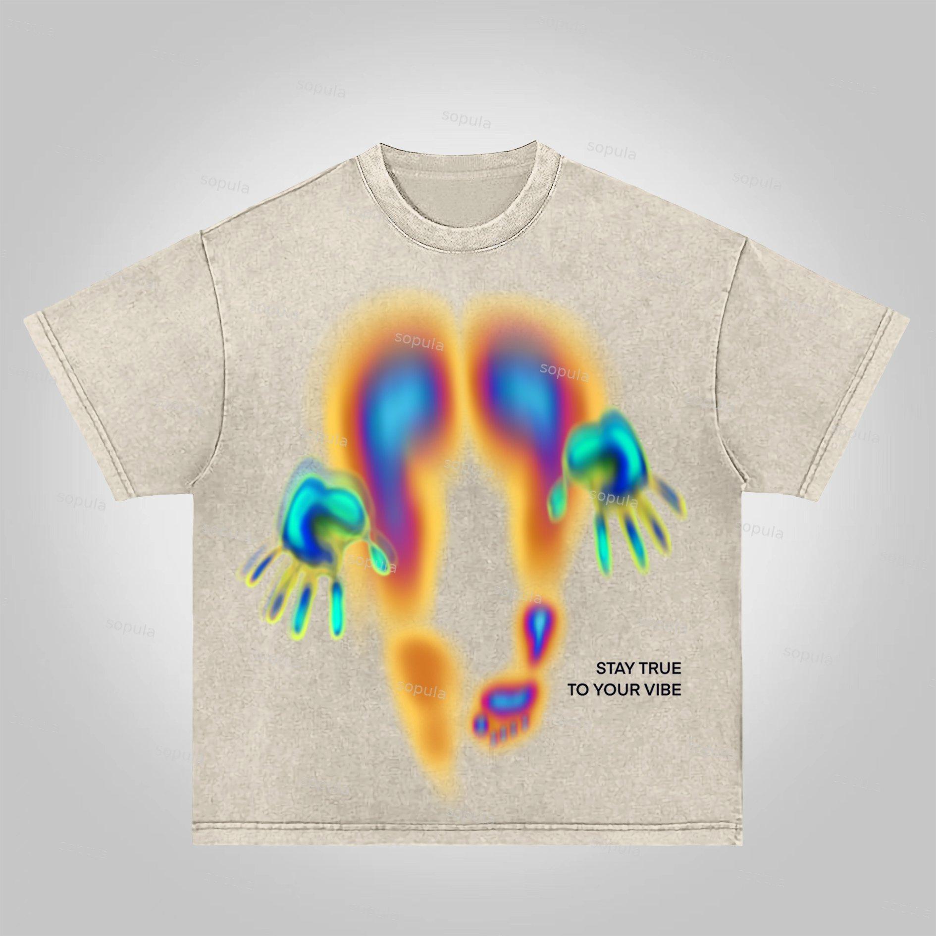 Sopula Abstract Graphics Of Heat-Sensitive Characters Acid Washed T-Shirt Product Image