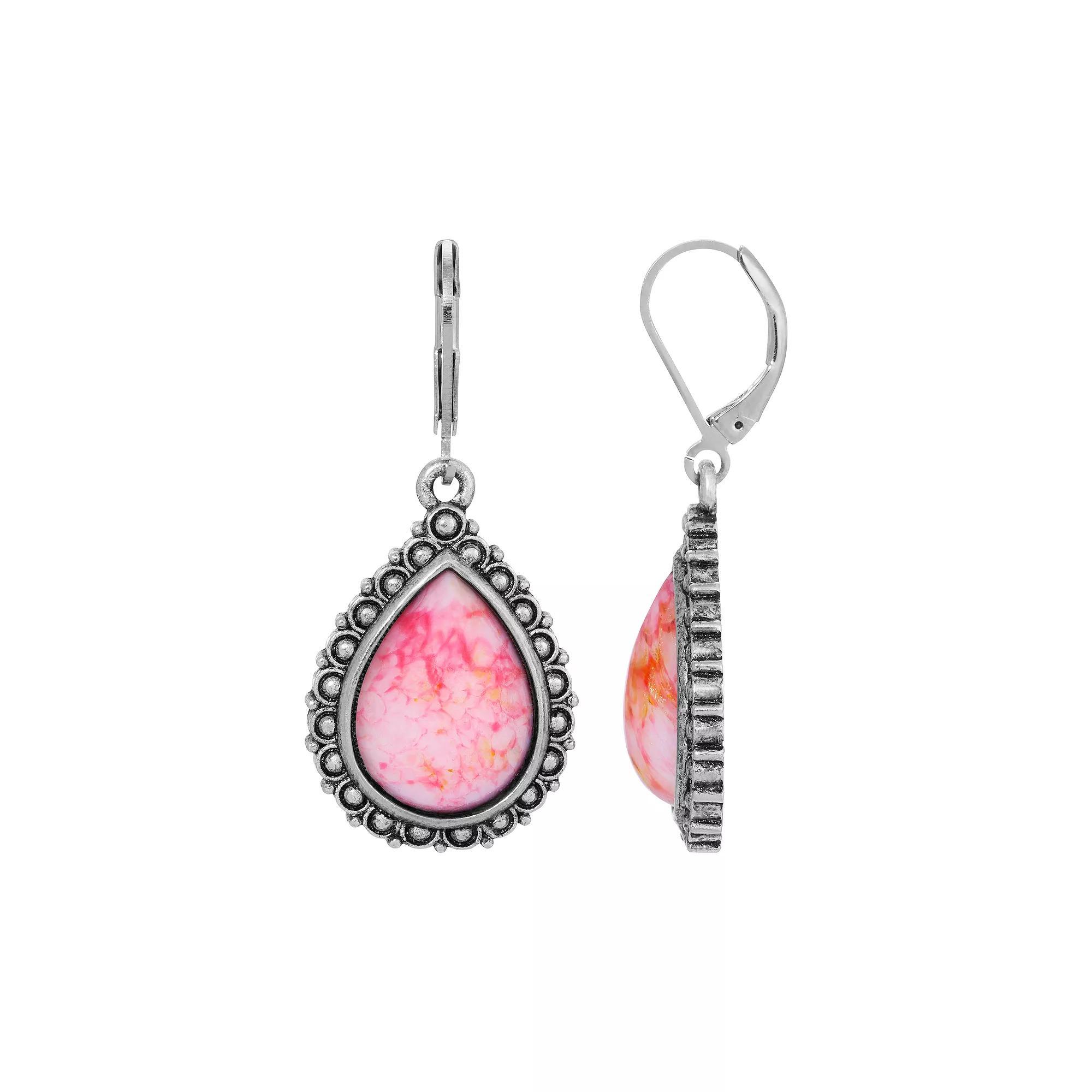 1928 Silver Tone Teardrop Earrings, Women's, Purple Product Image