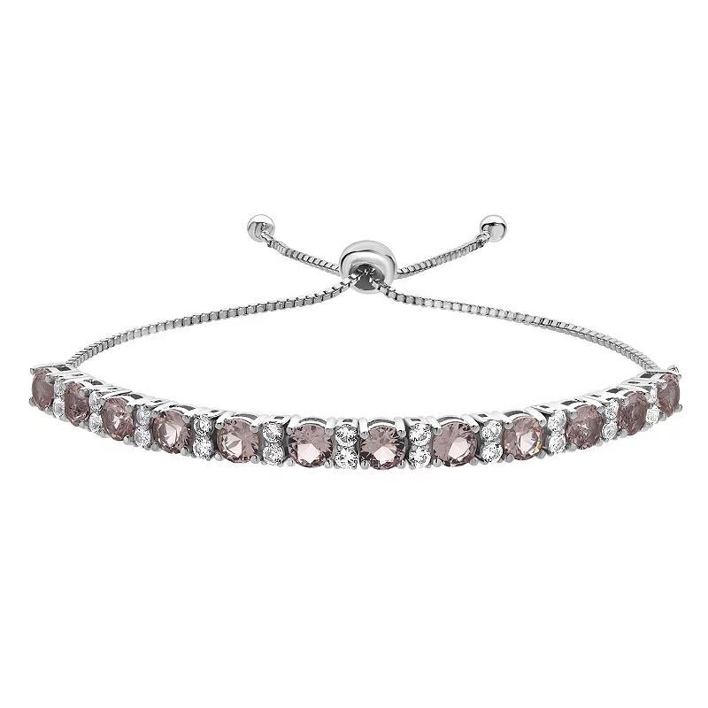 Gemstone Brilliance Sterling Silver Gemstone & Lab-Created White Sapphire Adjustable Bracelet, Women's, Size: 5-9" ADJ, Simulated Morganite Product Image