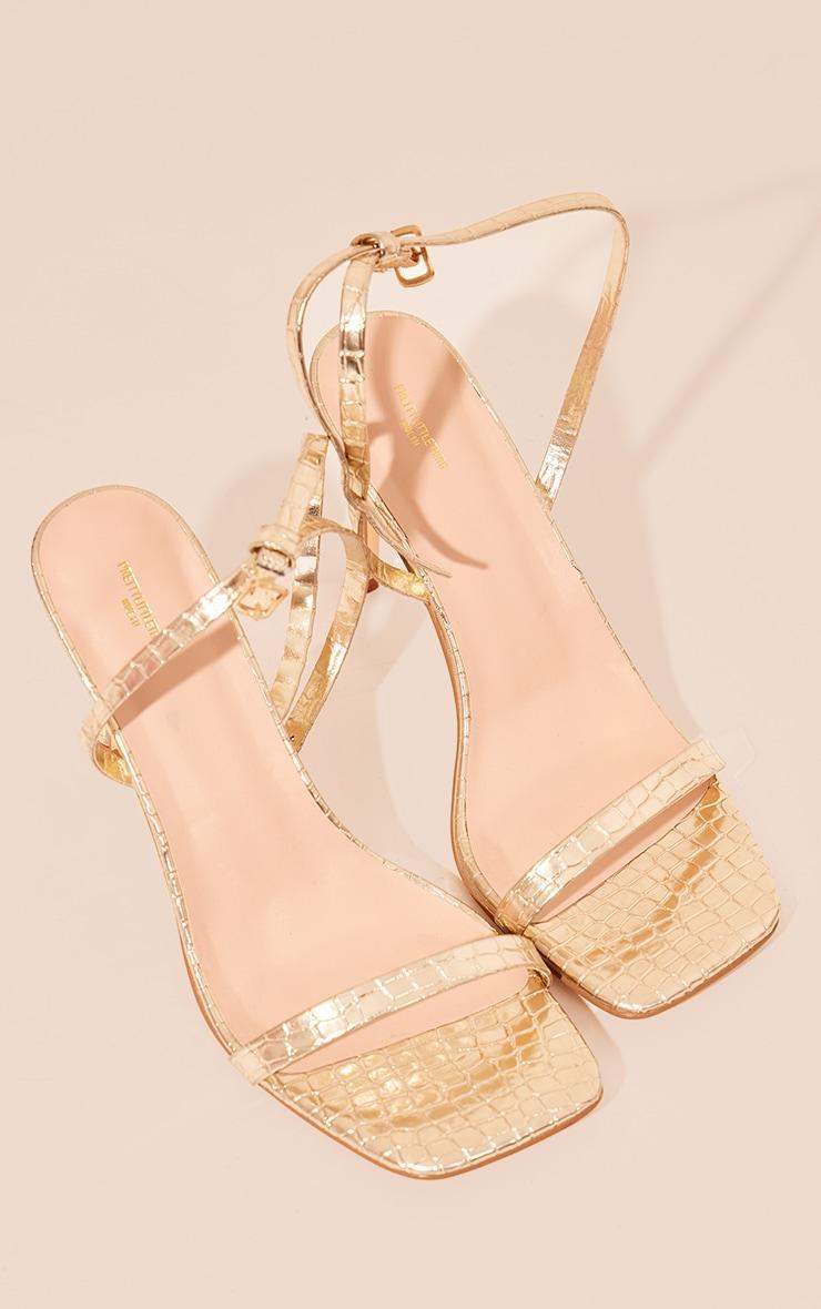 Gold Wide Fit Pu Croc Square Toe Barely There High Heeled Sandals Product Image
