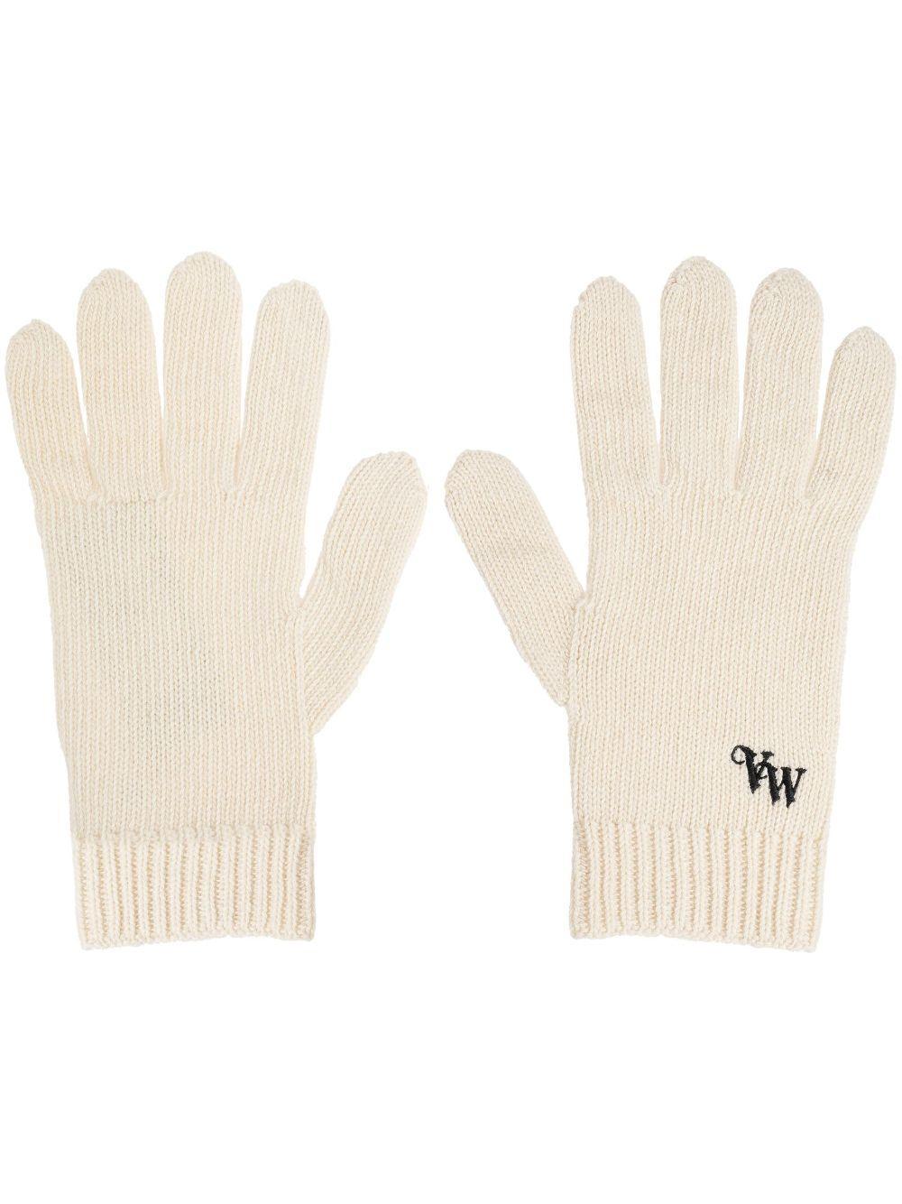 VIVIENNE WESTWOOD Logo-embroidered Cashmere Gloves In Nude Product Image