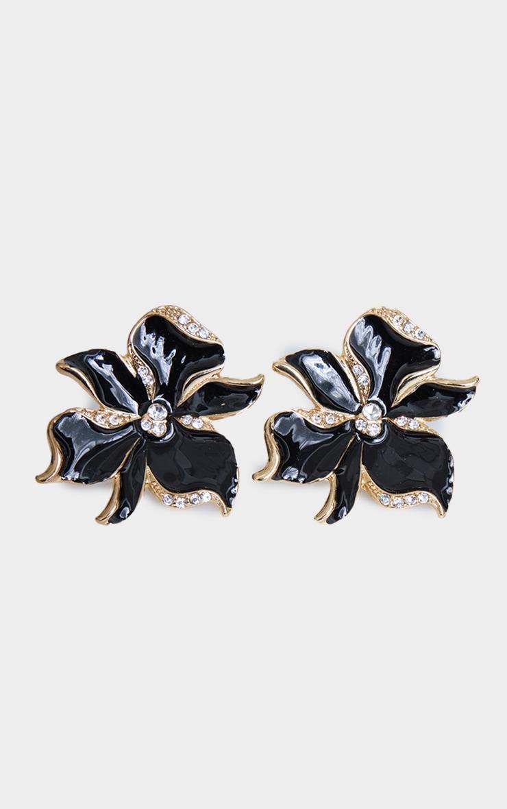 Black Diamante Flower Twist Stud Earrings Product Image