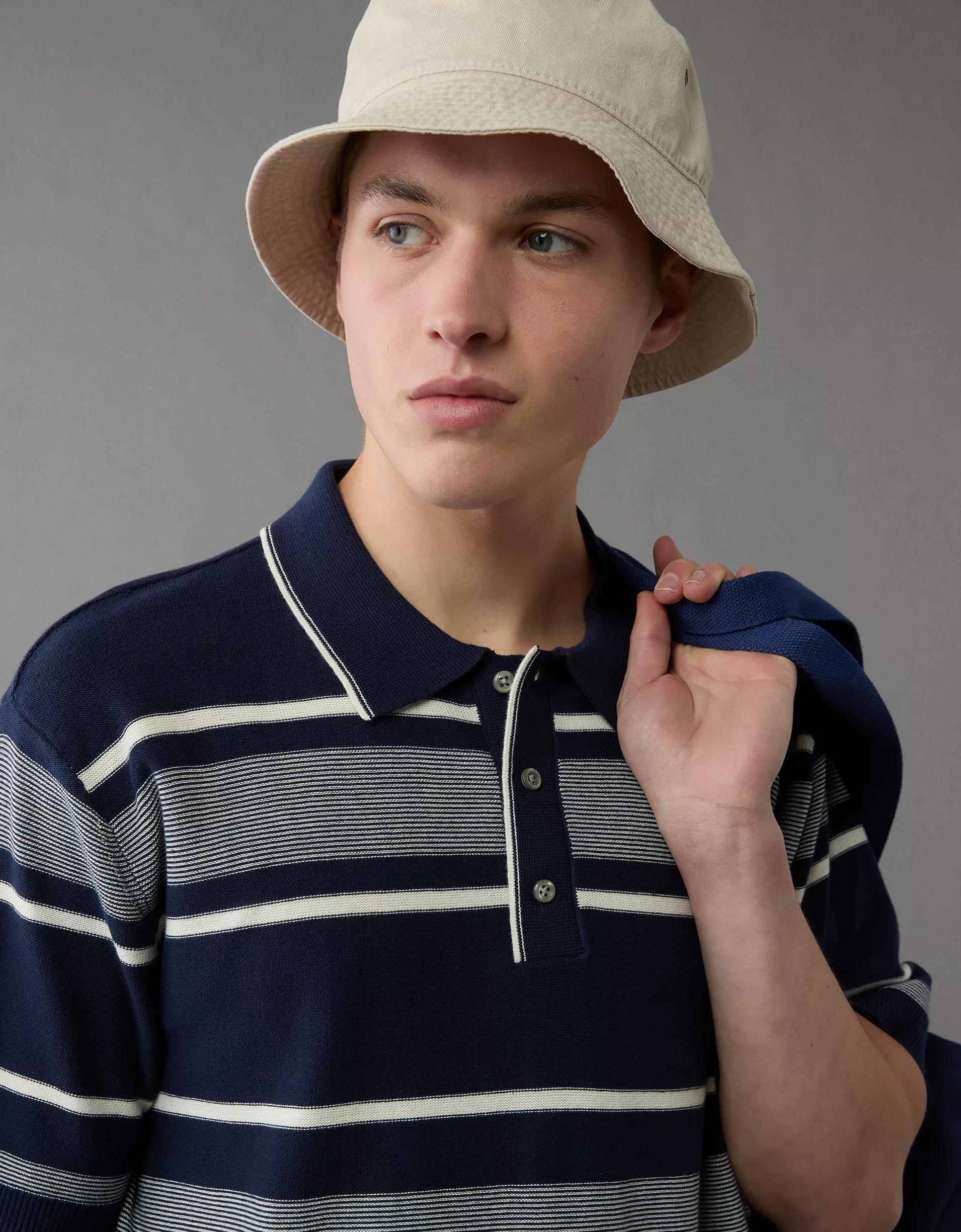 AE Weekend Jersey Striped Sweater Polo Shirt Product Image