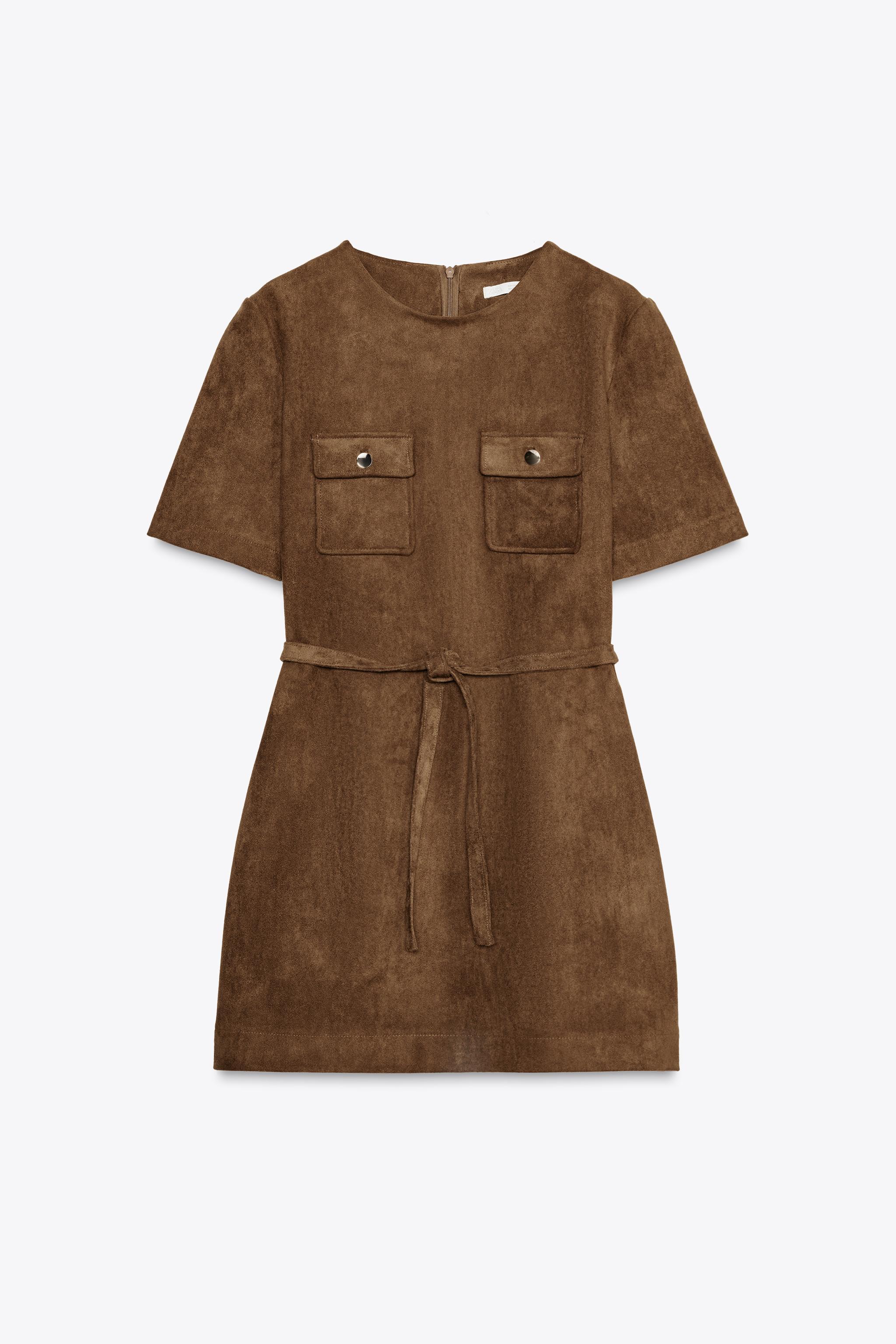 BELTED SUEDE-EFFECT DRESS Product Image