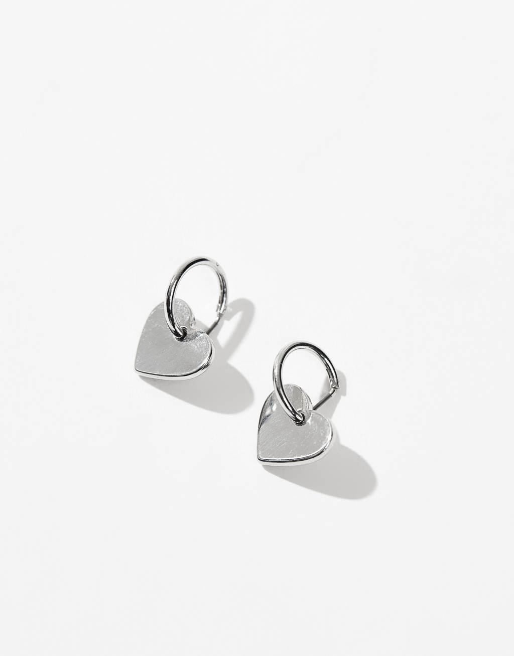 Pieces heart hoop earrings in silver Product Image