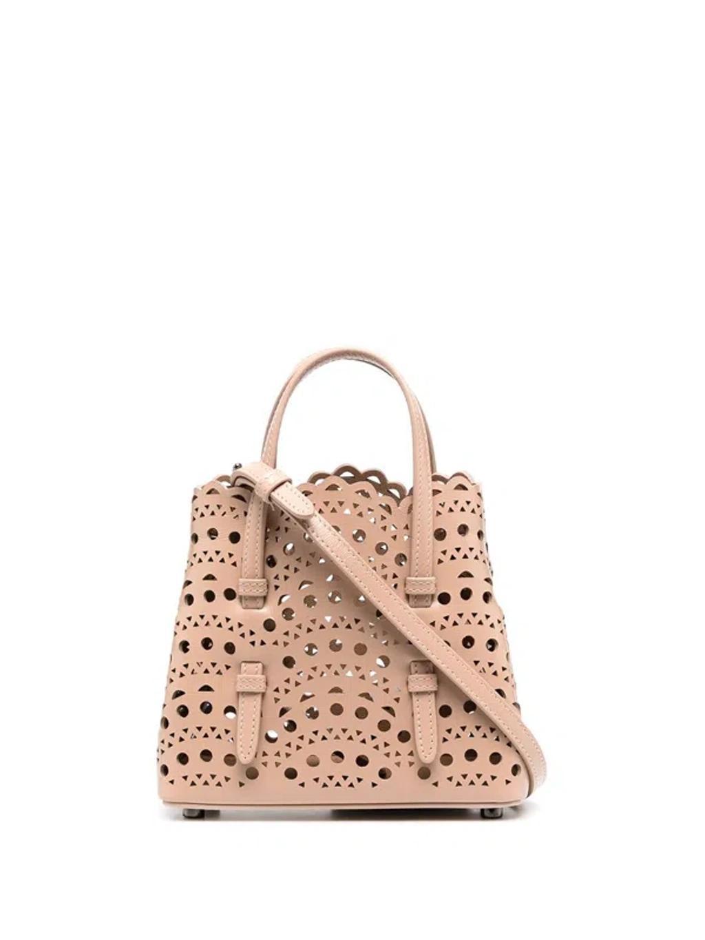 ALAÏA Alaia Mina 16 Micro Leather Handbag In Beige Product Image