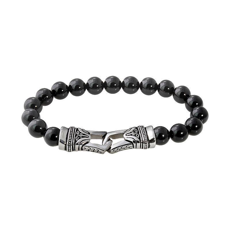 Stainless Steel Onyx Bead Stretch Bracelet - Men, Mens Black Product Image