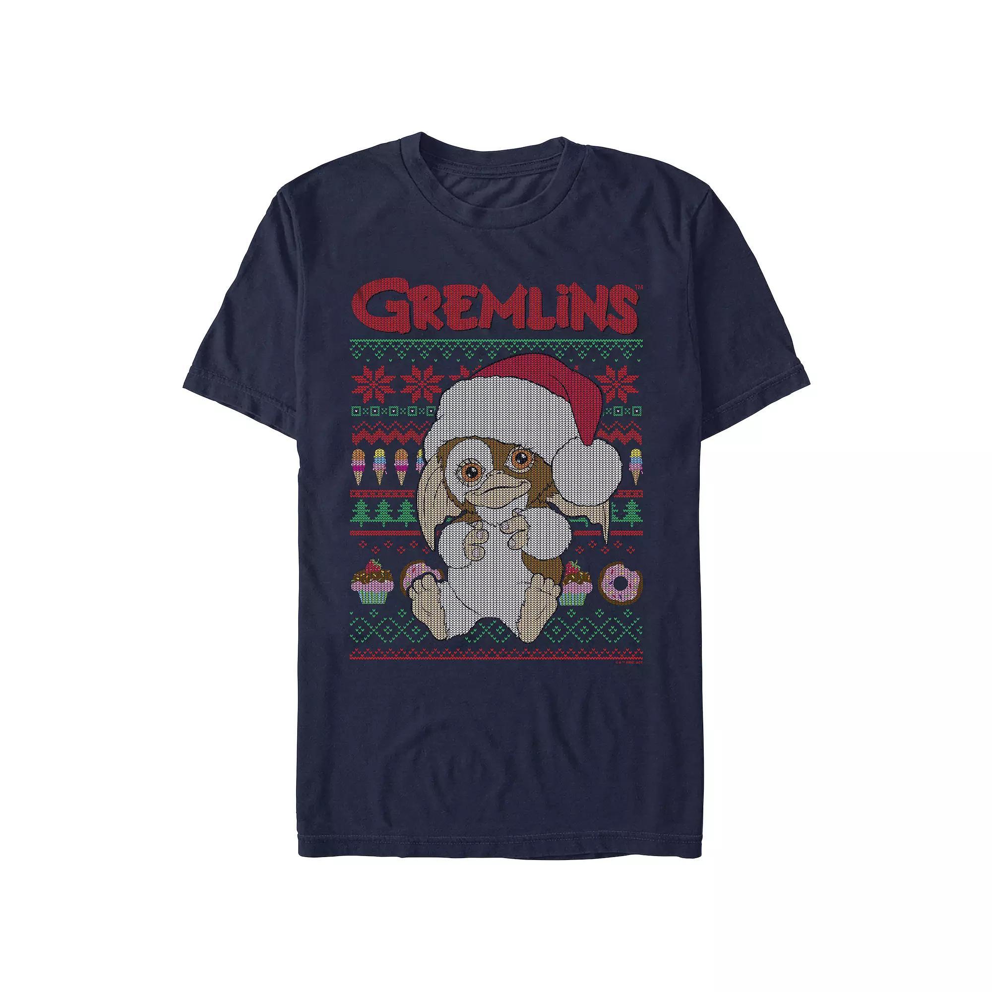 Men's Gremlins Gizmo Christmas Sweater Graphic Tee, Size: Medium, Blue Product Image