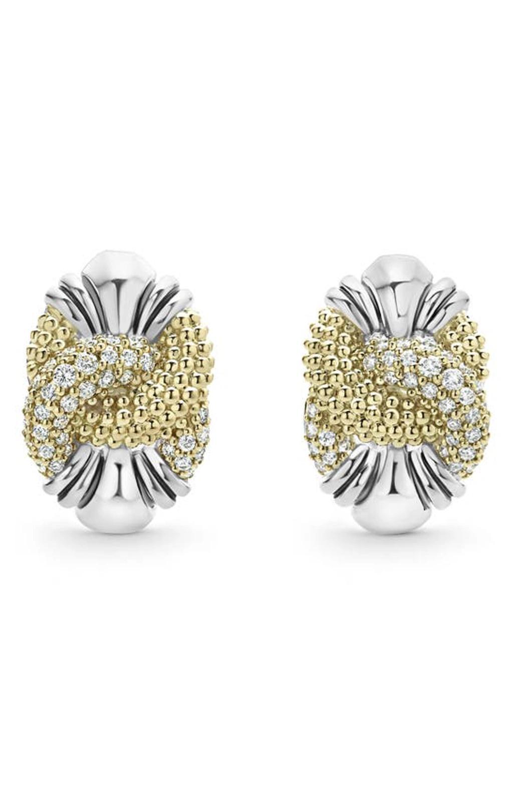 LAGOS Sterling Silver & 18k Yellow Gold Caviar Luxe Diamond Knot Earrings Product Image