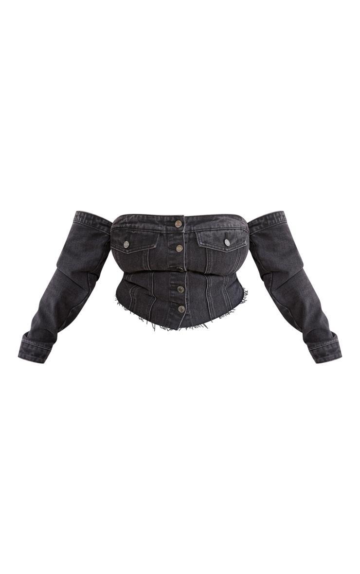 Plus Black Button Up Bardot Denim Corset Product Image