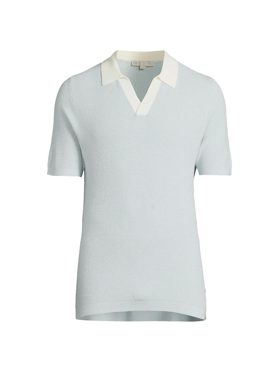 Mens Textured Cotton Johnny Collar Polo Shirt Product Image