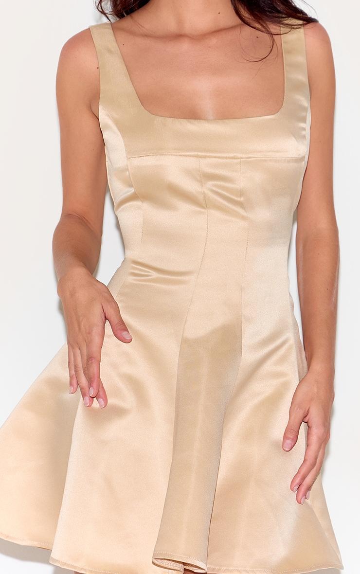  Almond Satin Square Neck Pleated Shift Dress Product Image