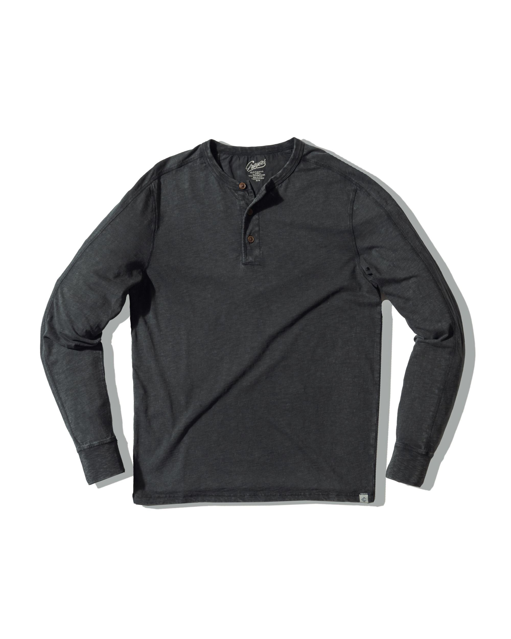 Hewitt Garment Dyed Henley - Washed Black Product Image