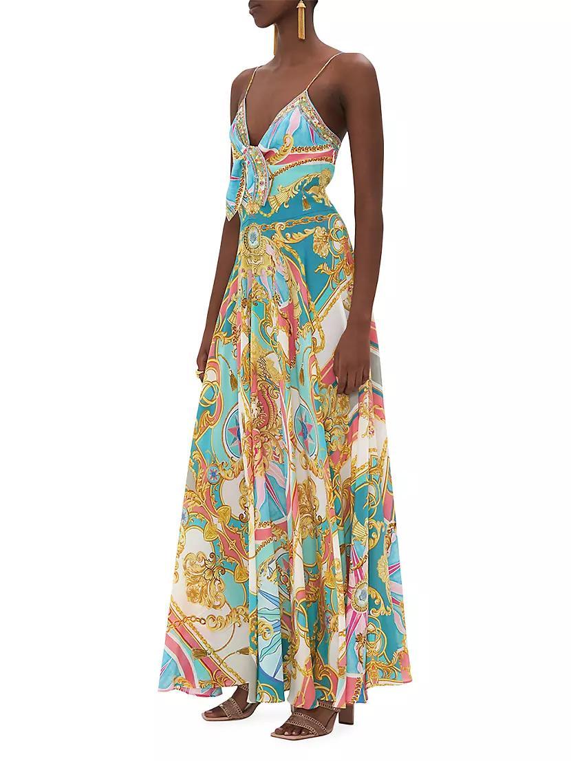 Abstract-Print Silk Sleeveless Maxi Dress Product Image