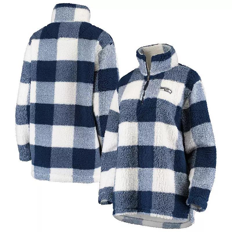Women's G-III 4Her by Carl Banks Navy Seattle Seahawks Sherpa Plaid Quarter-Zip Jacket, Size: XL, Blue Product Image