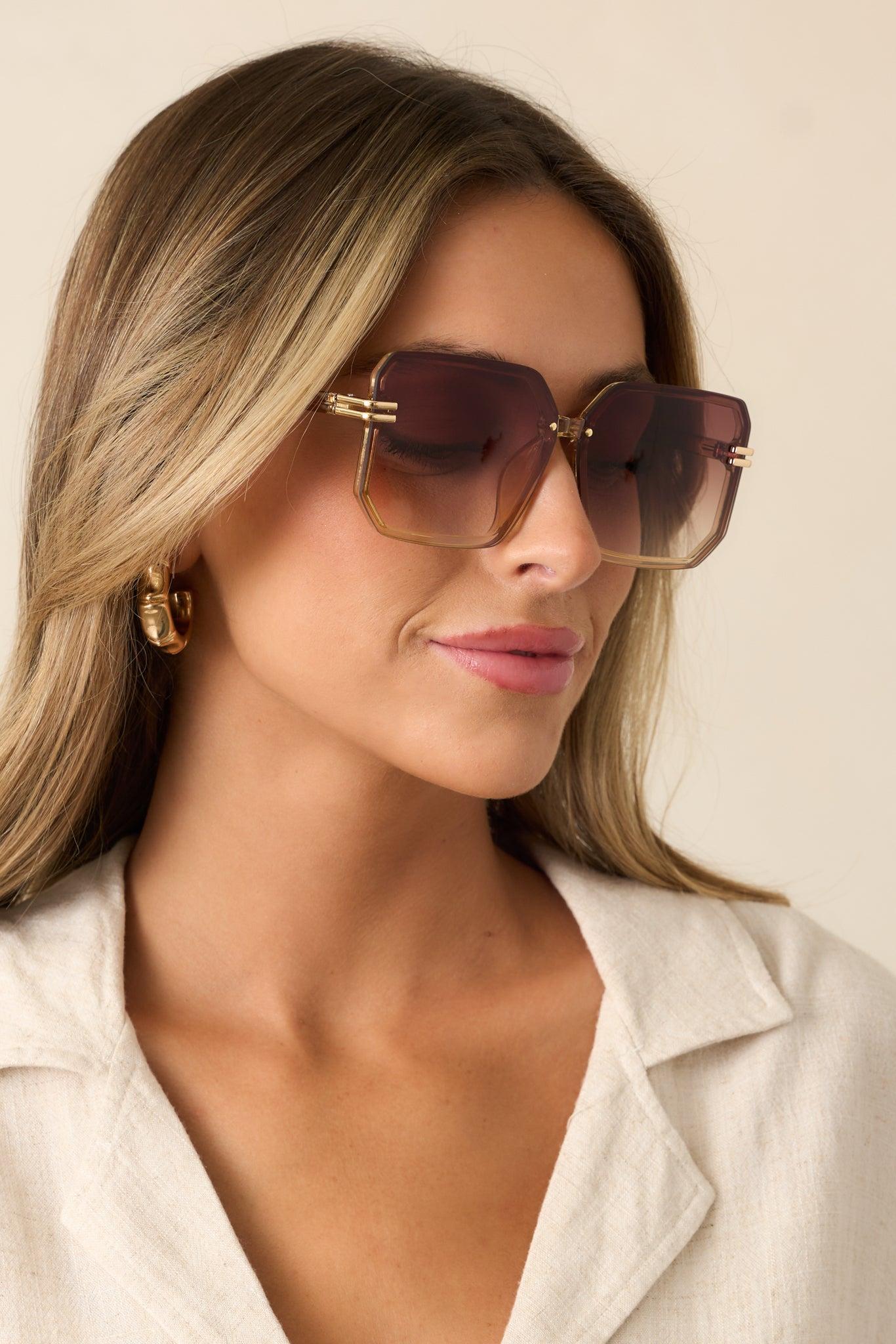 Glistening Lights Brown Square Sunglasses Product Image