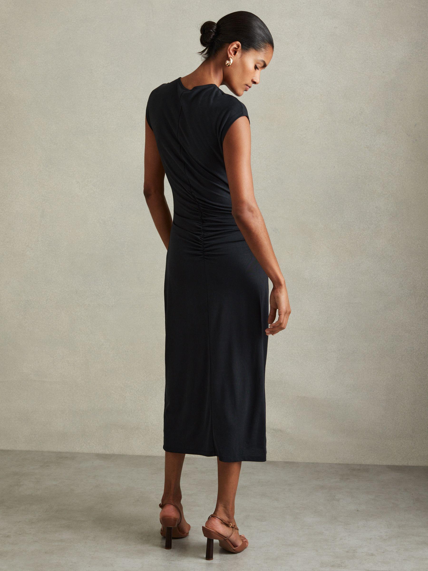 Ruche Front Capped Sleeve Jersey Midi Dress in Charcoal Product Image