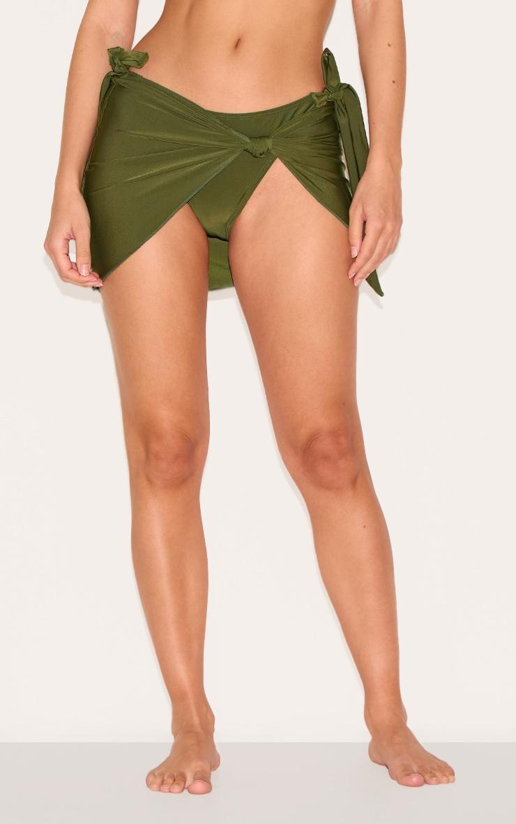 Khaki Knot Detail Mini Beach Skirt Product Image