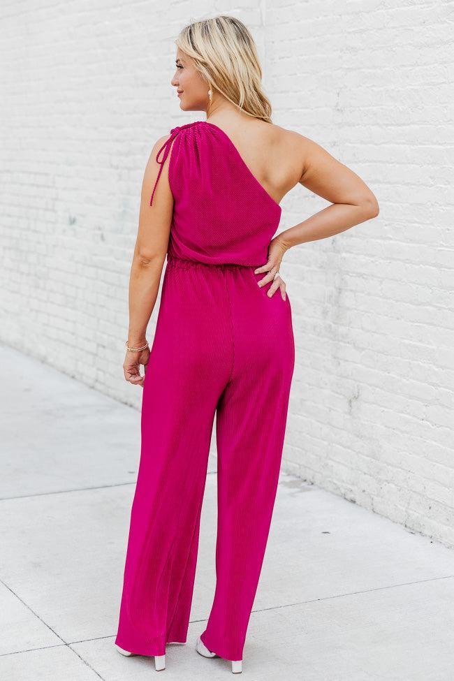 Believe Me Berry One Shoulder Plisse Jumpsuit FINAL SALE Product Image