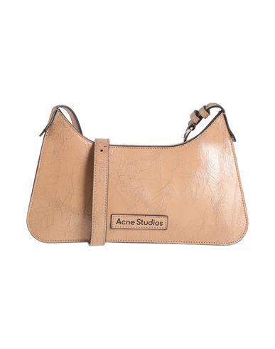 ACNE STUDIOS Crackled Leather Shoulder Bag In Dark Beige Product Image