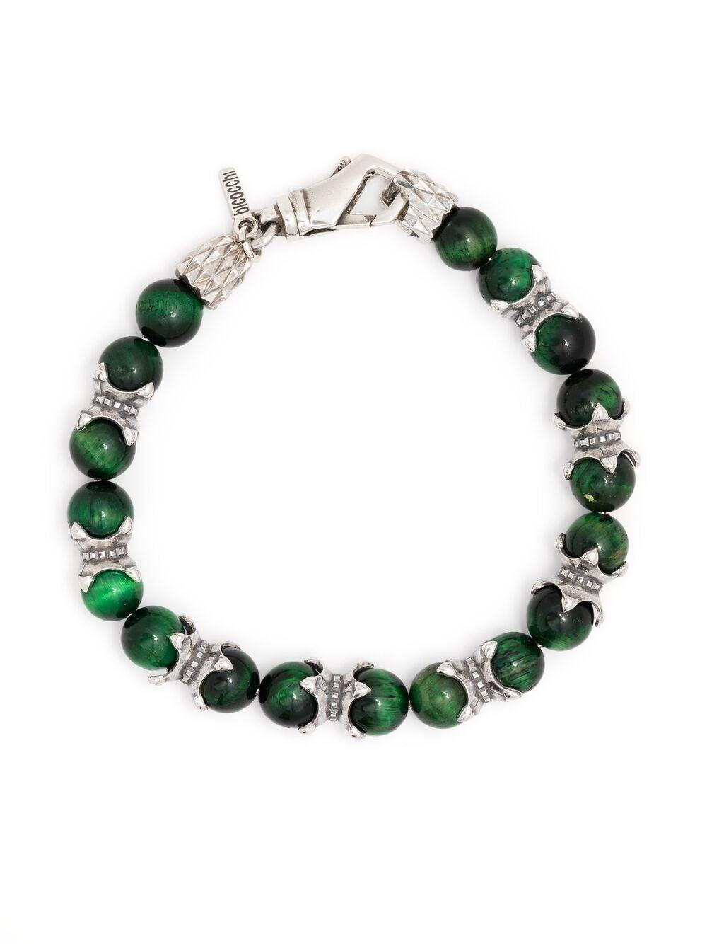 Tiger Eye Beaded Chain Bracelet In Silver Green Product Image