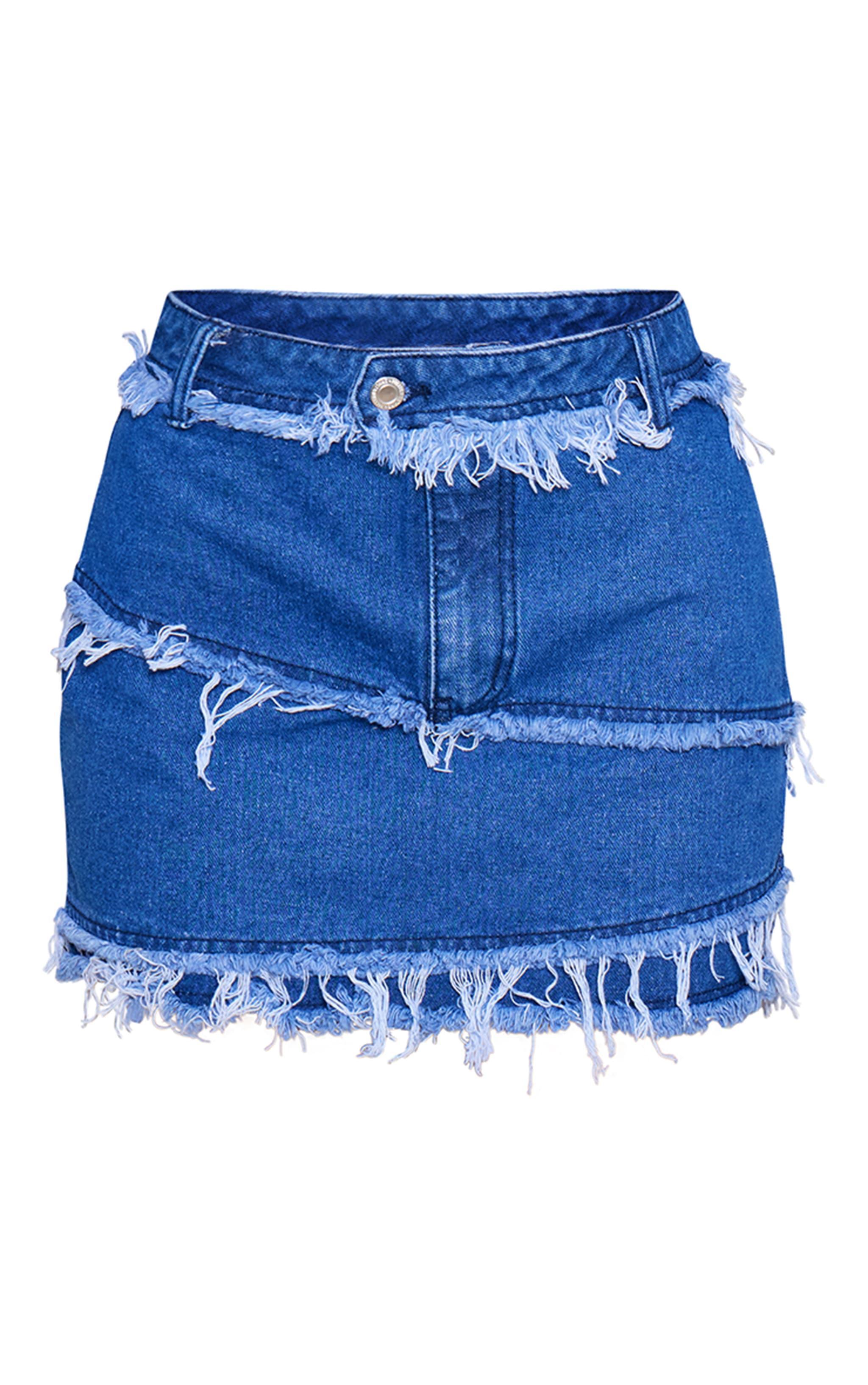 Petite Blue Denim Frayed Mini Skirt Product Image