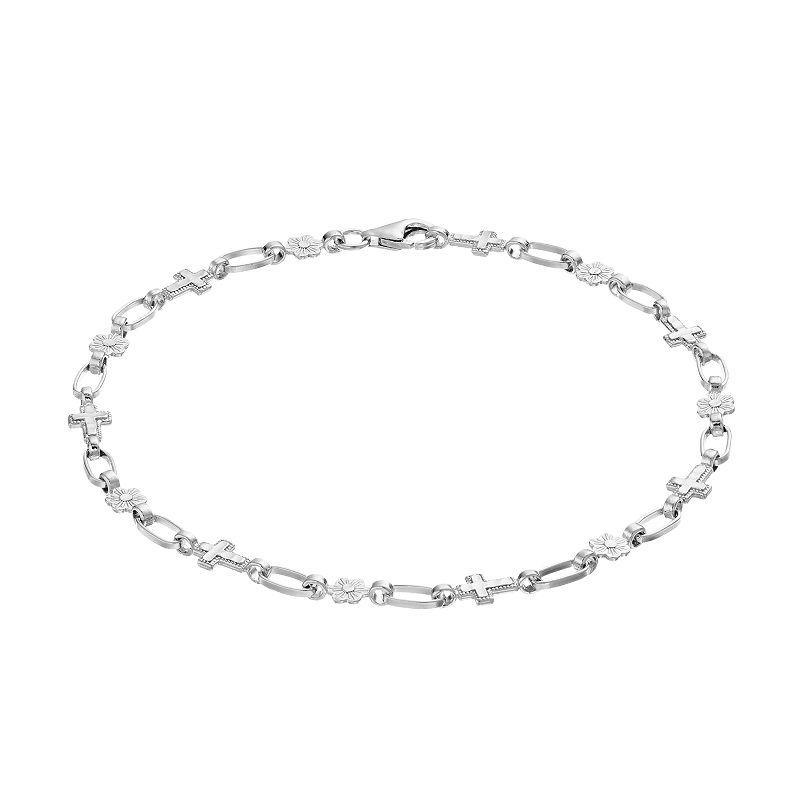 Kristen Kesho Sterling Silver Flower & Cross Link Bracelet, Women's, Size: 7.5" Product Image