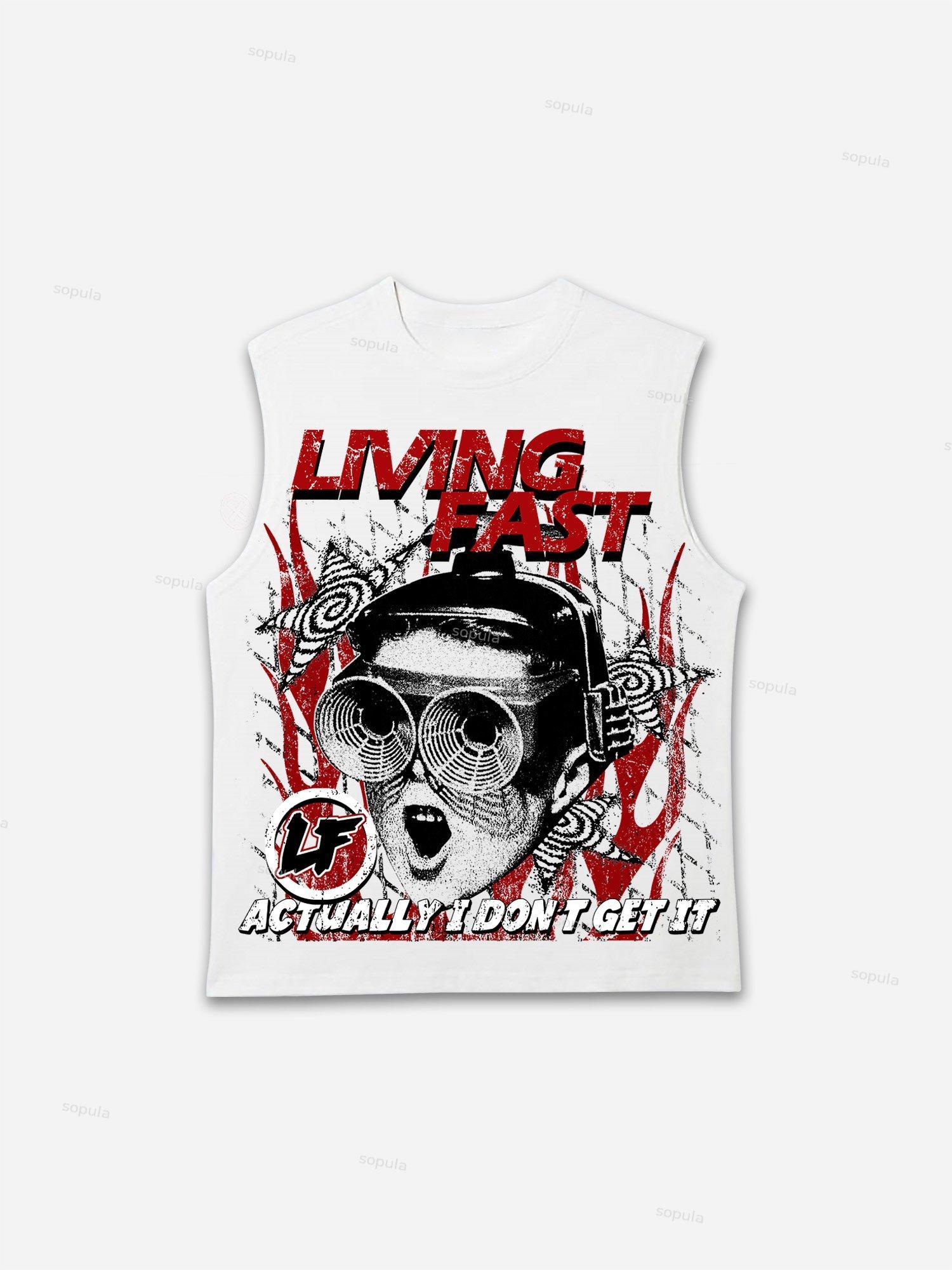 Vintage Portrait Living Fast Graphic Print Cotton Tank Top Product Image