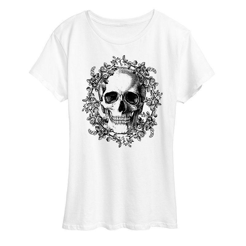 Women's Skull Wreath Graphic Tee, Size: XXL, Grey Dark Red Product Image